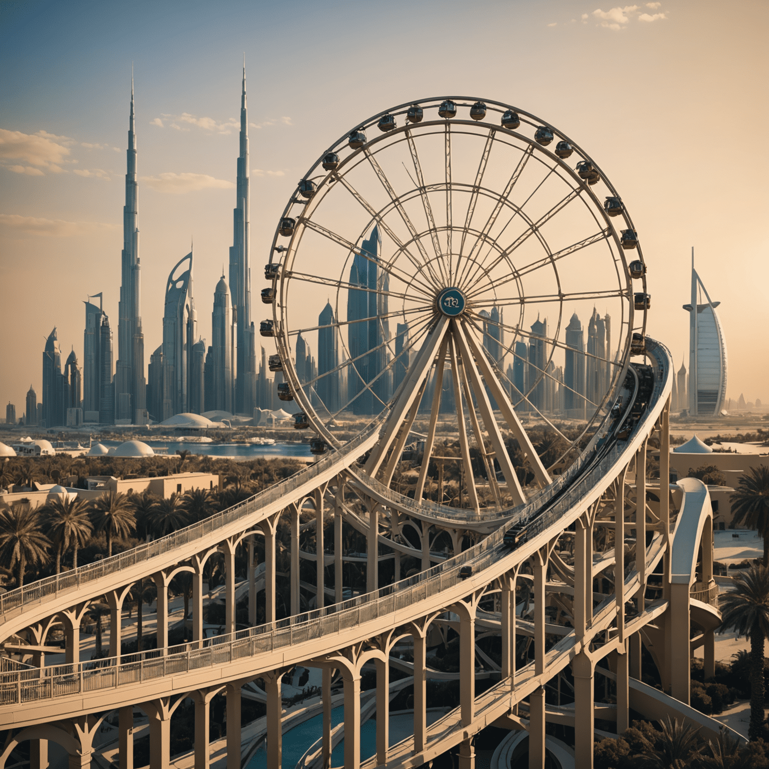 tourvisionaryae logo featuring a stylized roller coaster and Ferris wheel silhouette against a Dubai skyline