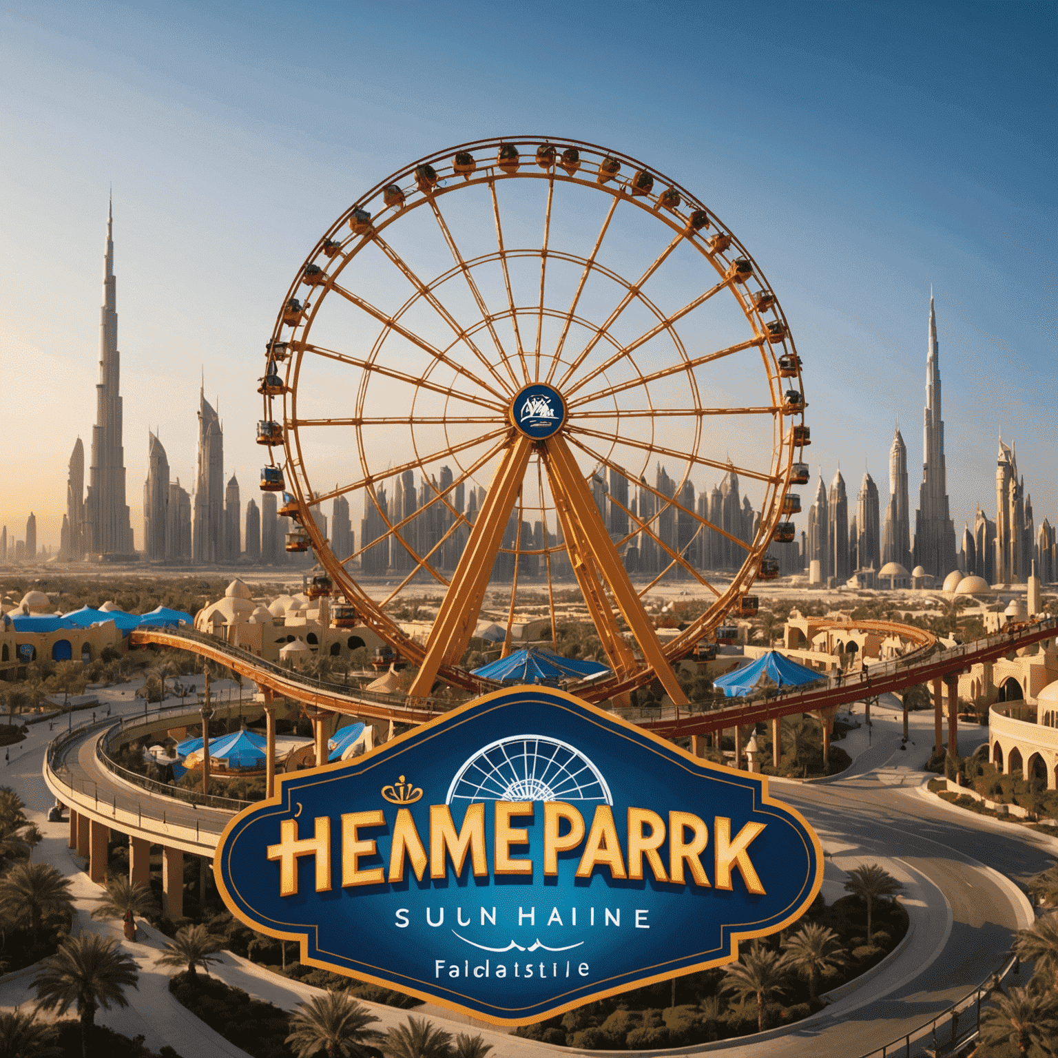 tourvisionaryae logo featuring a stylized roller coaster and Ferris wheel silhouette against a Dubai skyline
