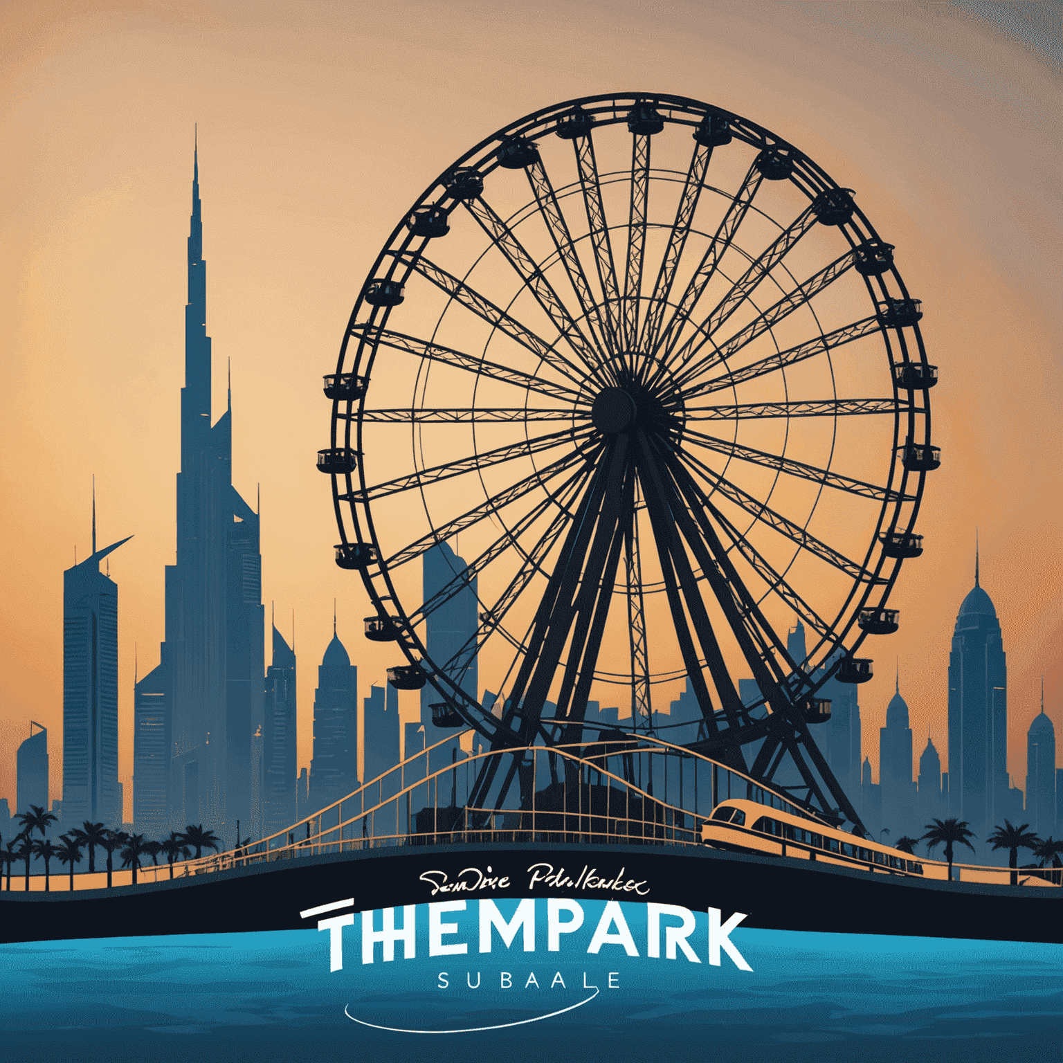 tourvisionaryae logo featuring a stylized roller coaster and Ferris wheel silhouette against a Dubai skyline