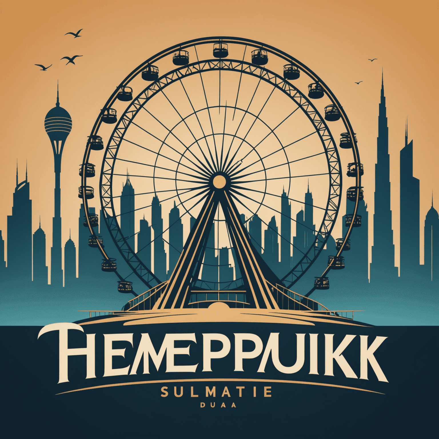 tourvisionaryae logo featuring a stylized roller coaster and Ferris wheel silhouette against a Dubai skyline