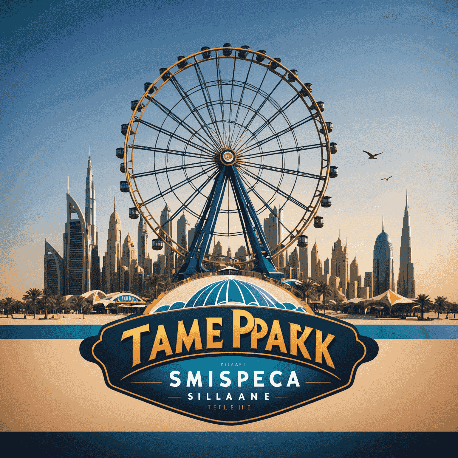 tourvisionaryae logo featuring a stylized roller coaster and Ferris wheel silhouette against a Dubai skyline